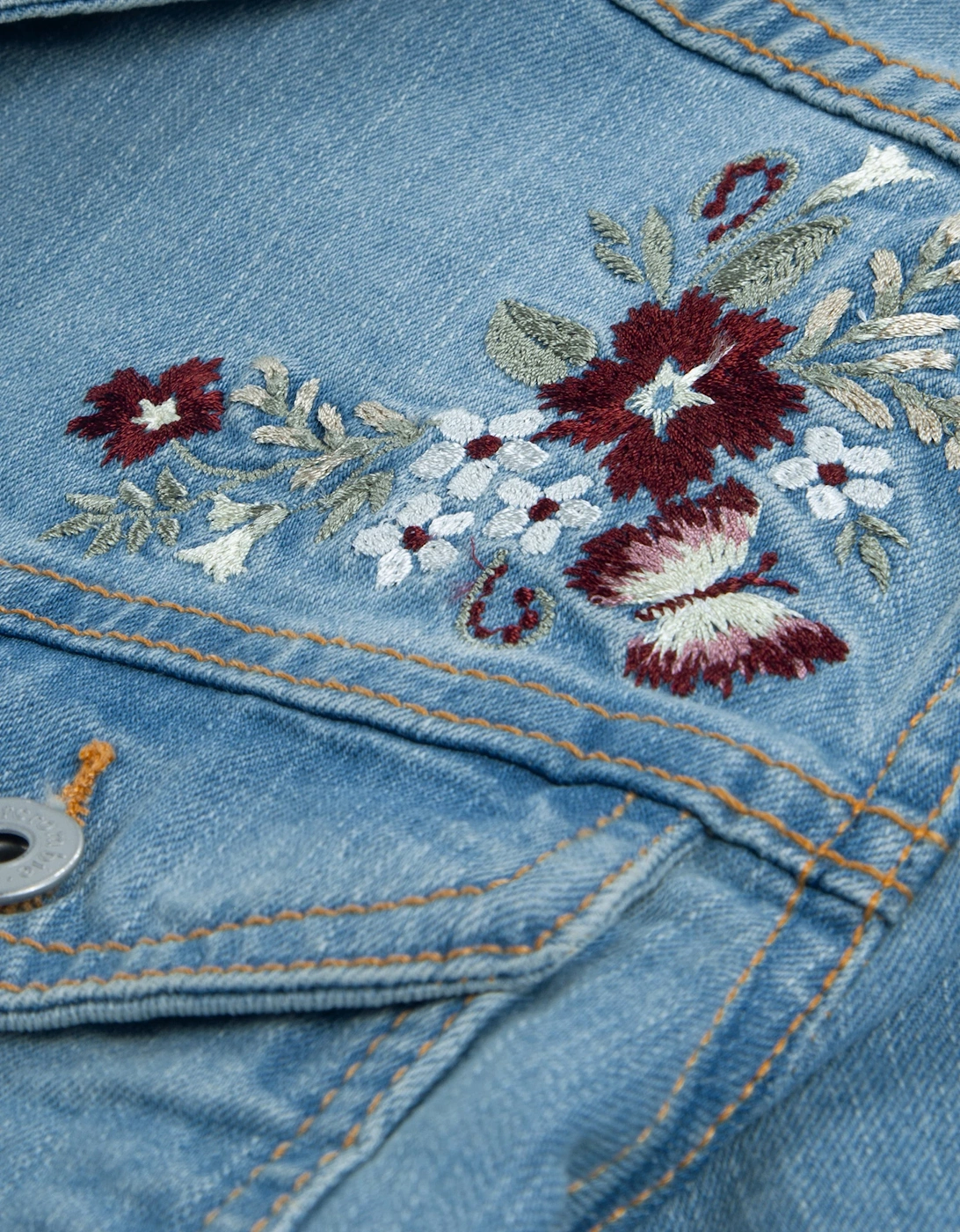 Abercrombie & Fitch Girls Embroidered Denim Jacket in Blue