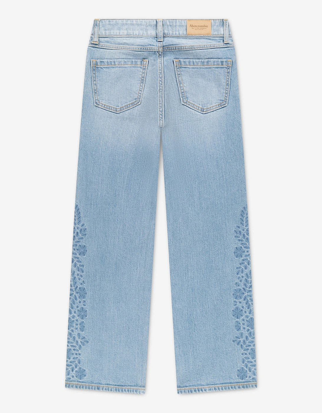 Abercrombie & Fitch Girls Embroidered HR Wide Leg Jeans in Blue