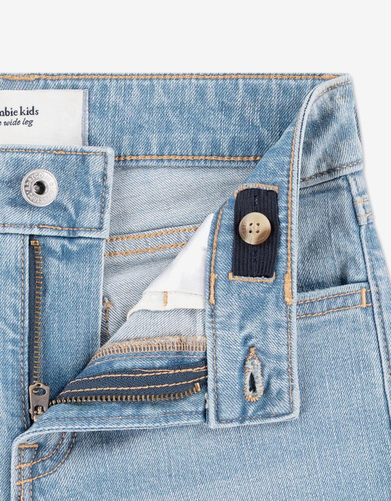 Abercrombie & Fitch Girls Embroidered HR Wide Leg Jeans in Blue