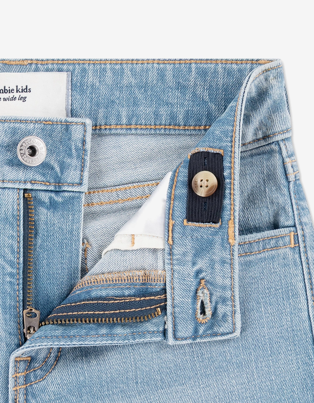 Abercrombie & Fitch Girls Embroidered HR Wide Leg Jeans in Blue