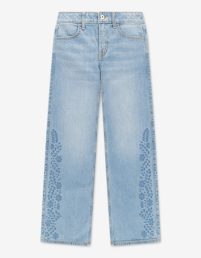 Abercrombie & Fitch Girls Embroidered HR Wide Leg Jeans in Blue