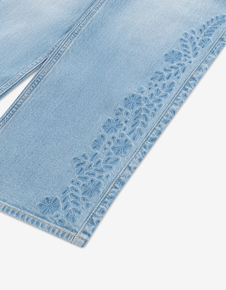 Abercrombie & Fitch Girls Embroidered HR Wide Leg Jeans in Blue