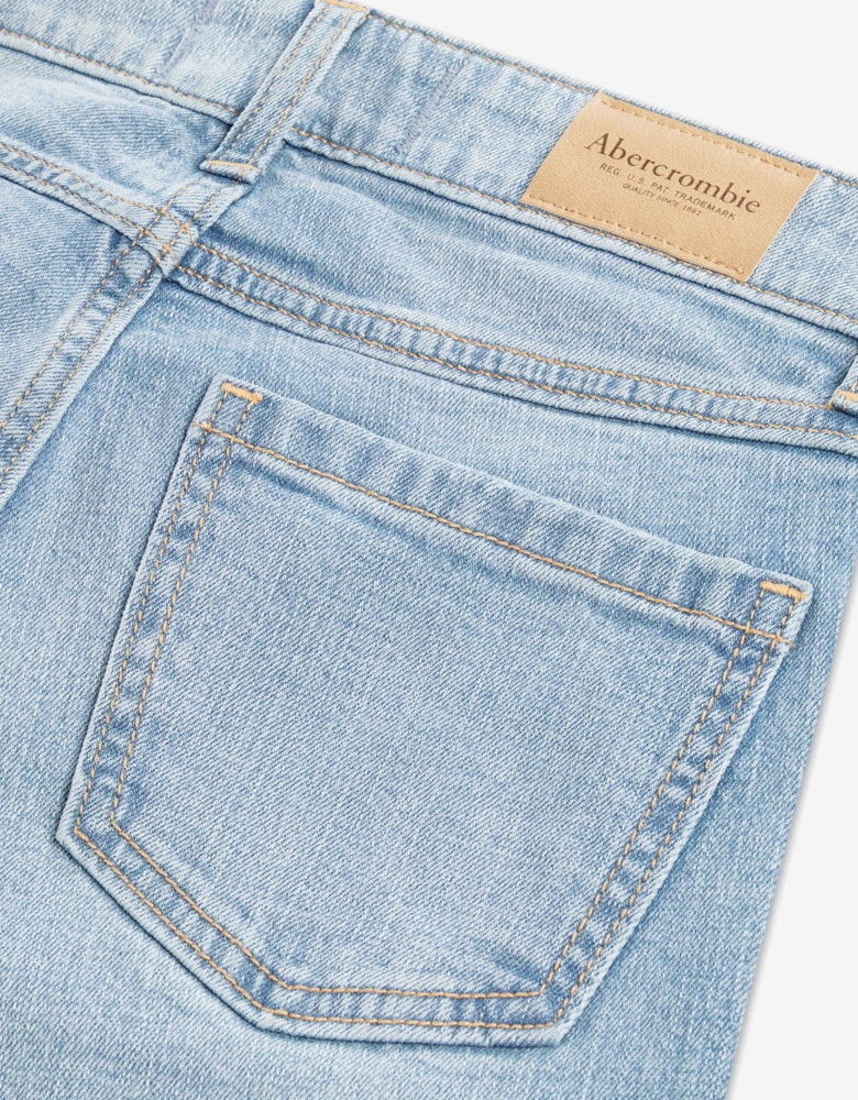 Abercrombie & Fitch Girls Embroidered HR Wide Leg Jeans in Blue
