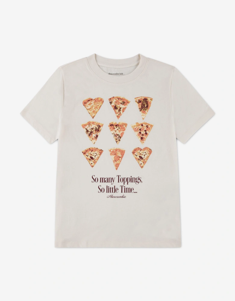 Abercrombie & Fitch Girls Pizza Toppings Oversized T-Shirt in Ivory