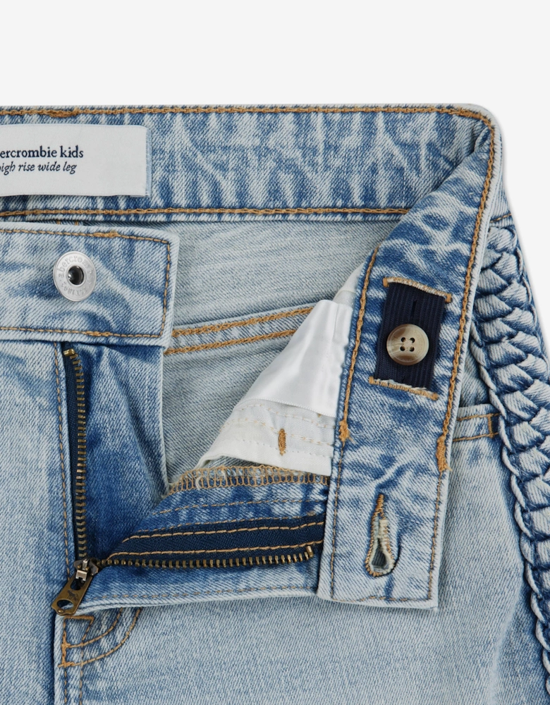 Abercrombie & Fitch Girls Braided HR Wide Leg Jeans in Blue