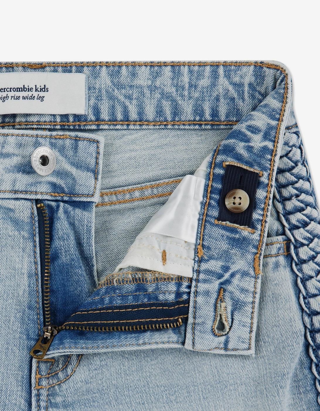 Abercrombie & Fitch Girls Braided HR Wide Leg Jeans in Blue
