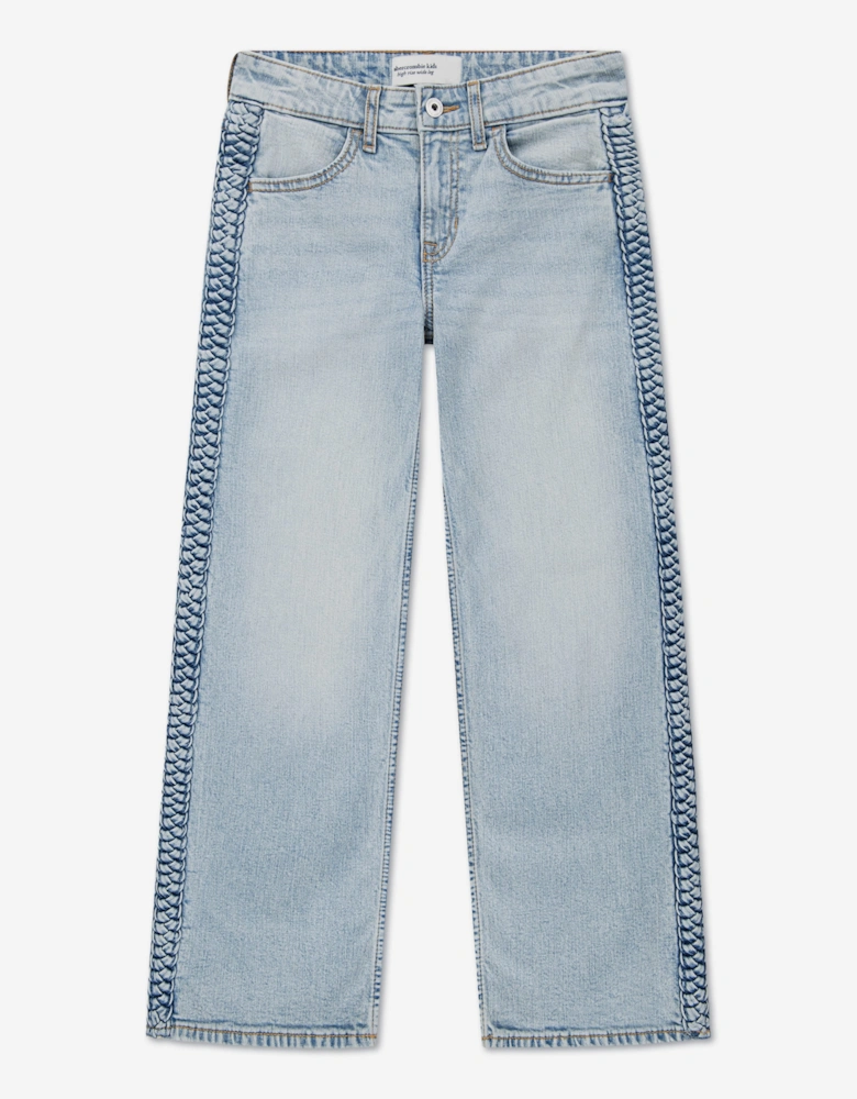 Abercrombie & Fitch Girls Braided HR Wide Leg Jeans in Blue