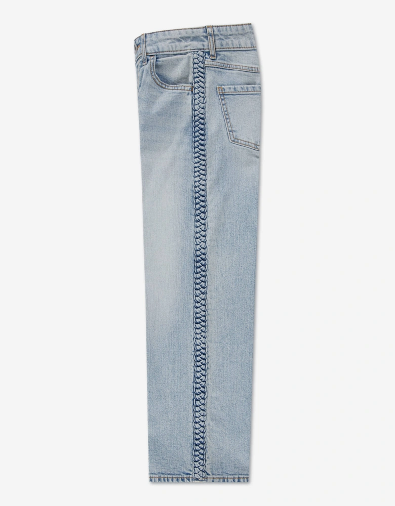 Abercrombie & Fitch Girls Braided HR Wide Leg Jeans in Blue