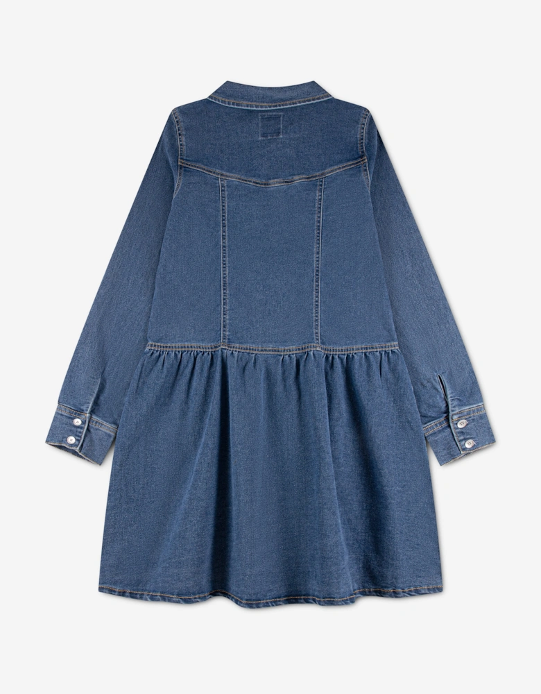 Levi's Girls Long Sleeve Drop Waist Shirt Dress in Blue