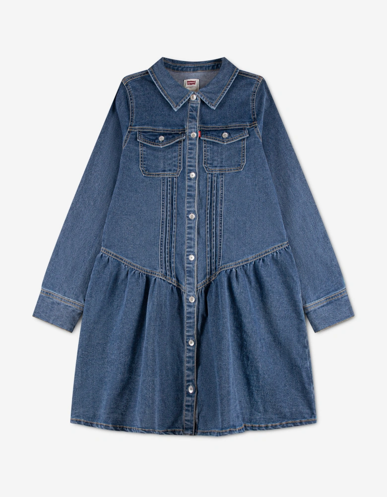 Levi's Girls Long Sleeve Drop Waist Shirt Dress in Blue