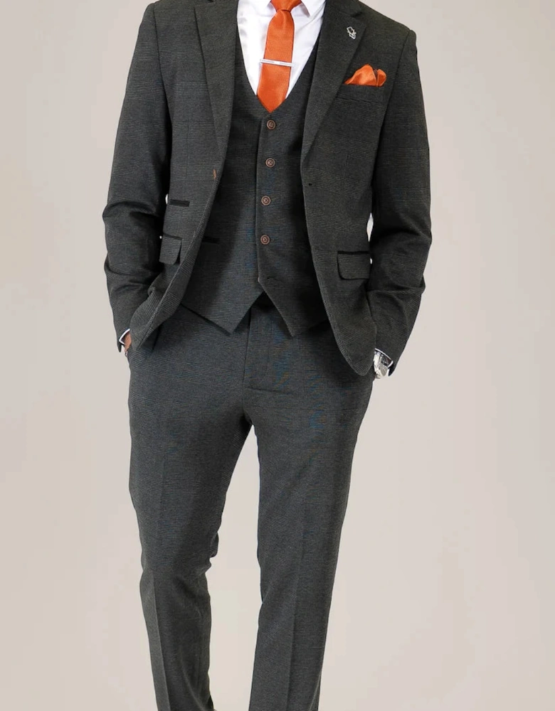 Charles Grey Arthur Check Trousers - Olive Green