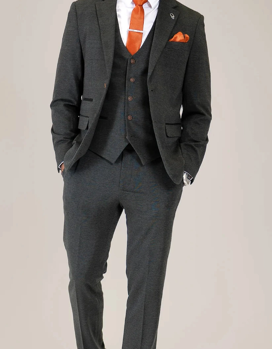 Charles Grey Arthur Check Trousers - Olive Green
