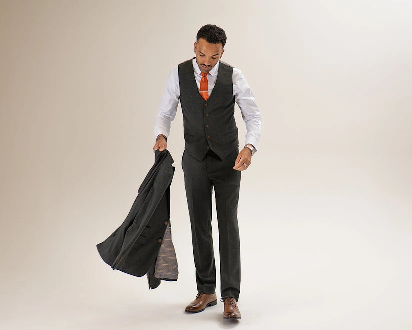 Charles Grey Arthur Check Waistcoat - Olive Green