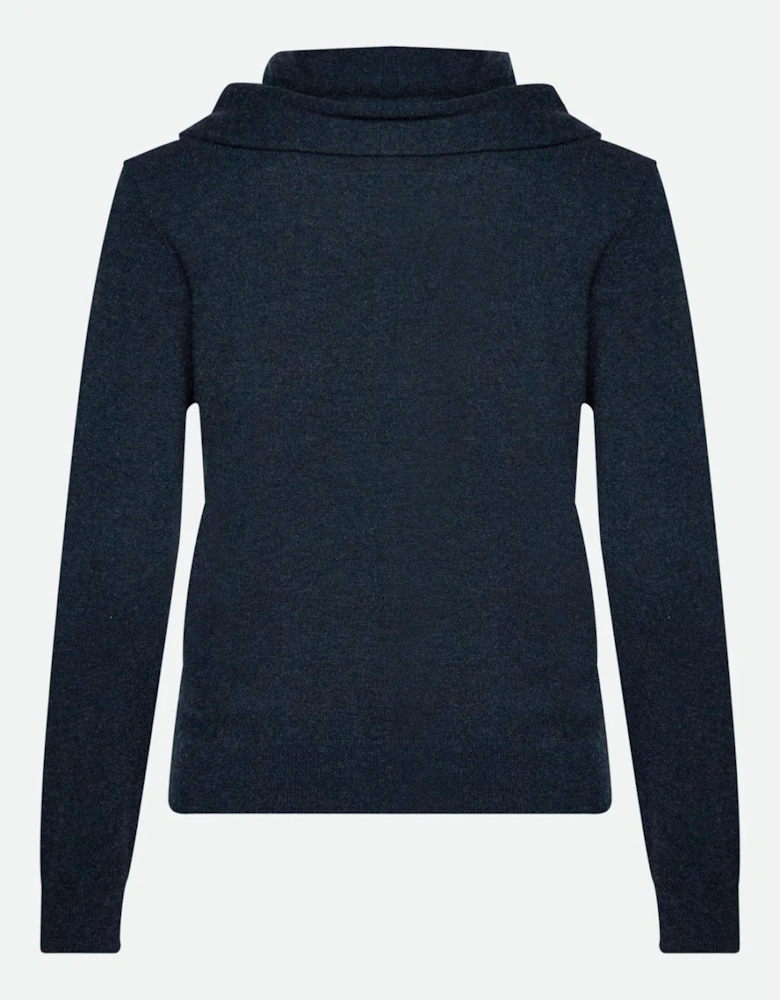 Laica cashmere long sleeve waterfall collar pullover in navy melange