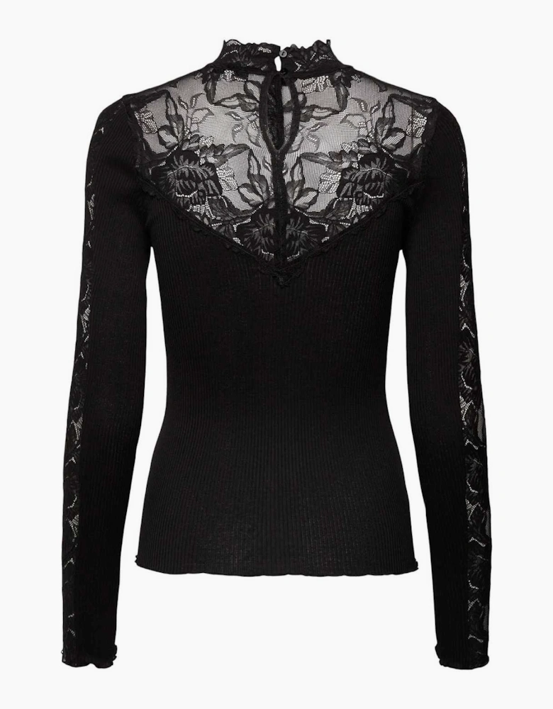 Beatha silk long sleeve lace t neck t shirt