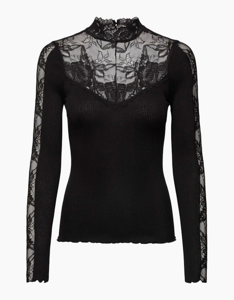 Beatha silk long sleeve lace t neck t shirt