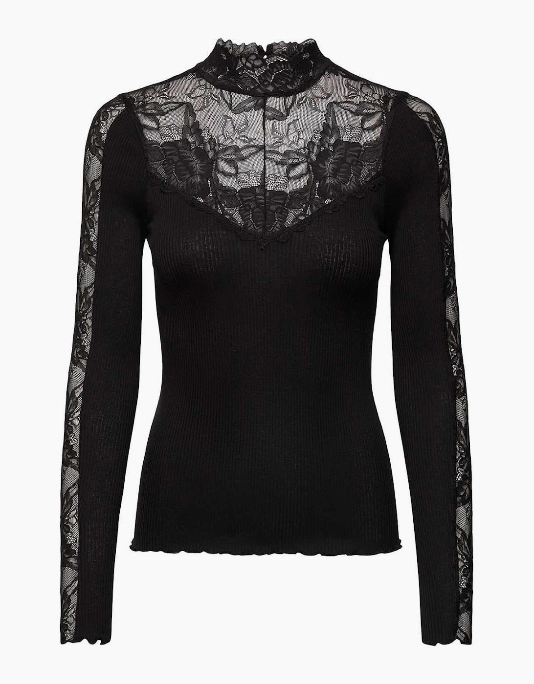 Beatha silk long sleeve lace t neck t shirt