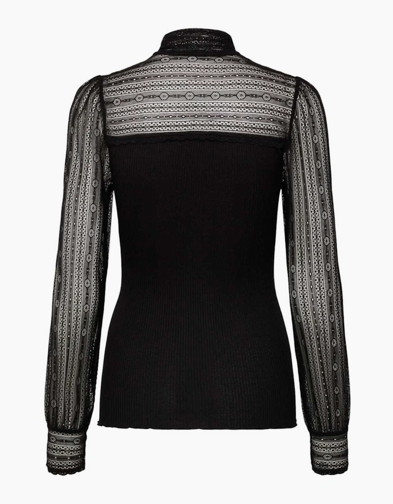 Beatha silk full lace bow long sleeve t shirt