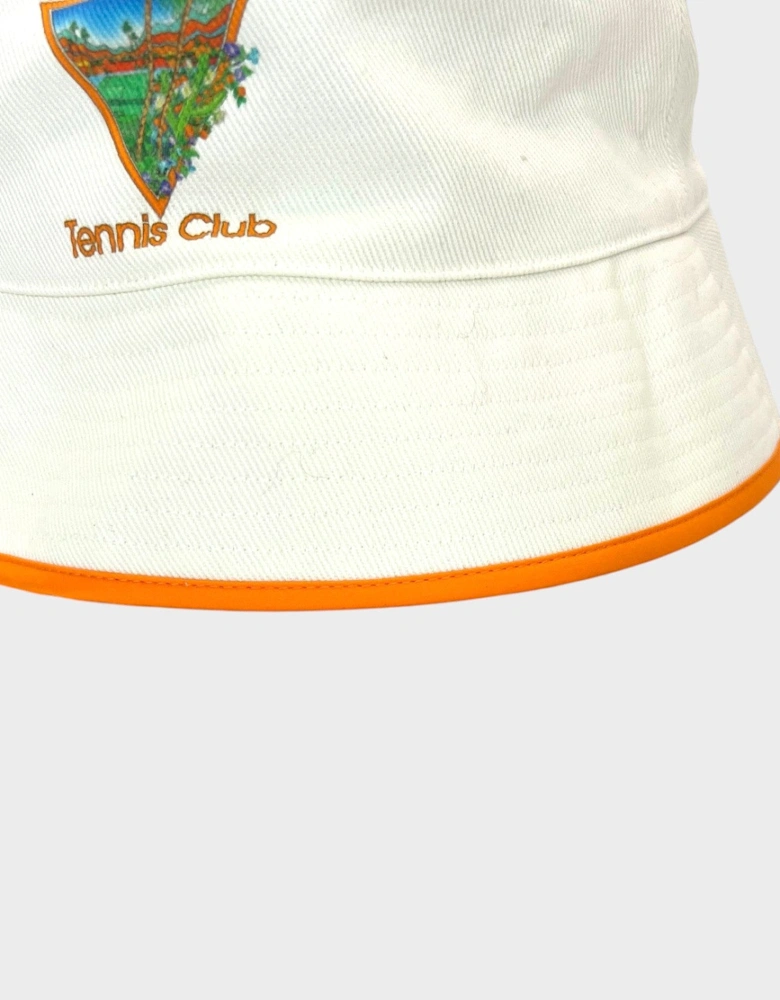 Printed Tennis Club Icon Bucket Hat White Orange
