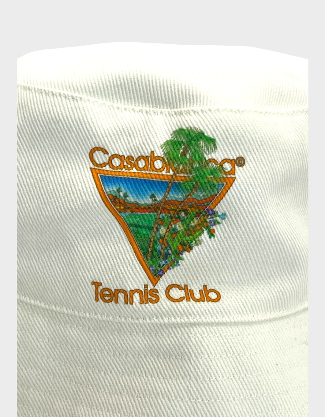 Printed Tennis Club Icon Bucket Hat White Orange
