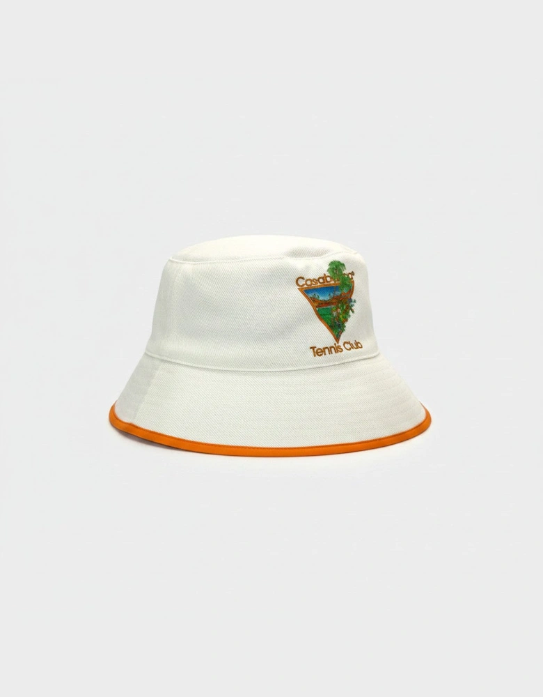 Printed Tennis Club Icon Bucket Hat White Orange