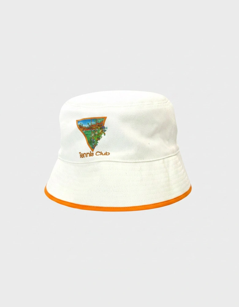 Printed Tennis Club Icon Bucket Hat White Orange