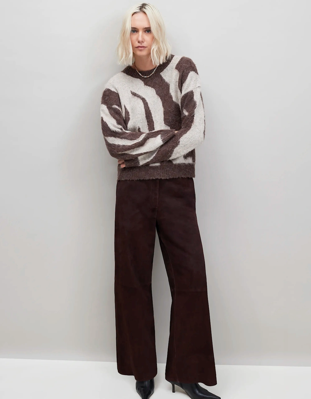 Brown Zebra Brushed Knit Jumper With Alpaca
