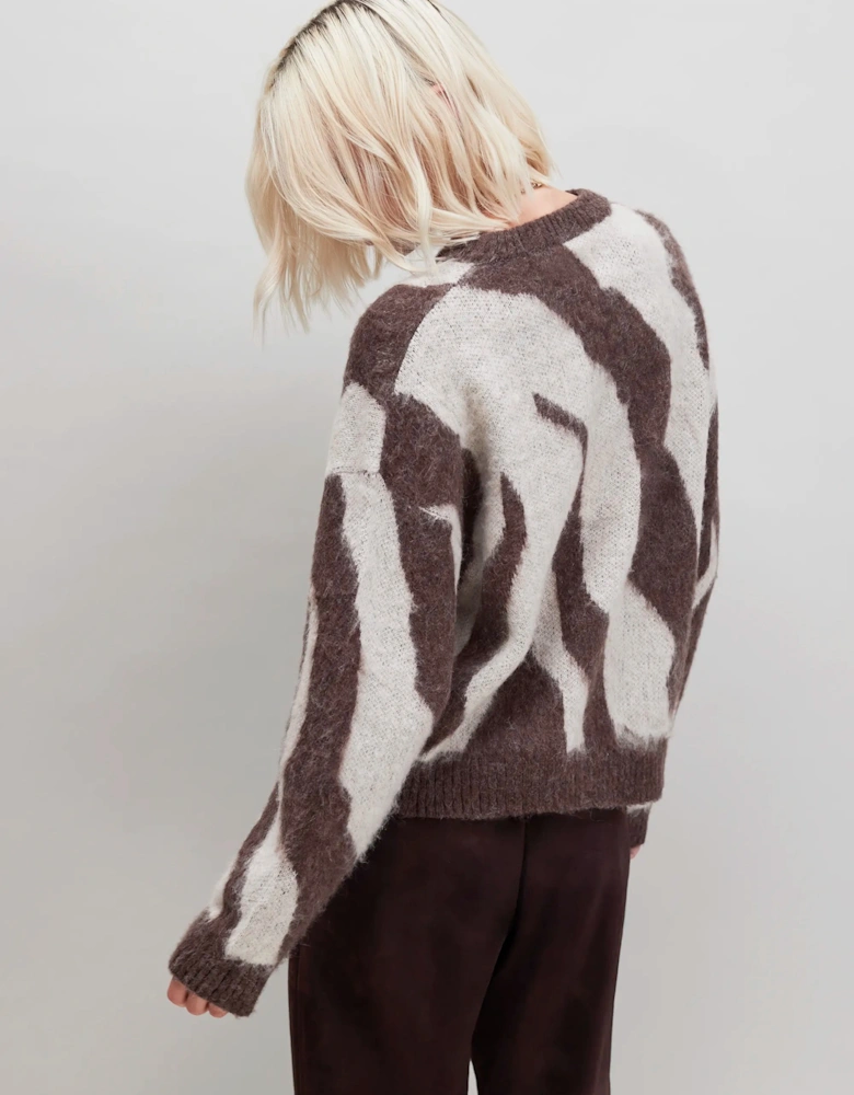 Brown Zebra Brushed Knit Jumper With Alpaca