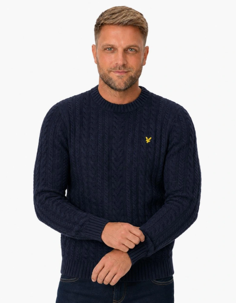 Lyle & Scott Cable Knit Crew Neck Jumper Dark Navy Marl