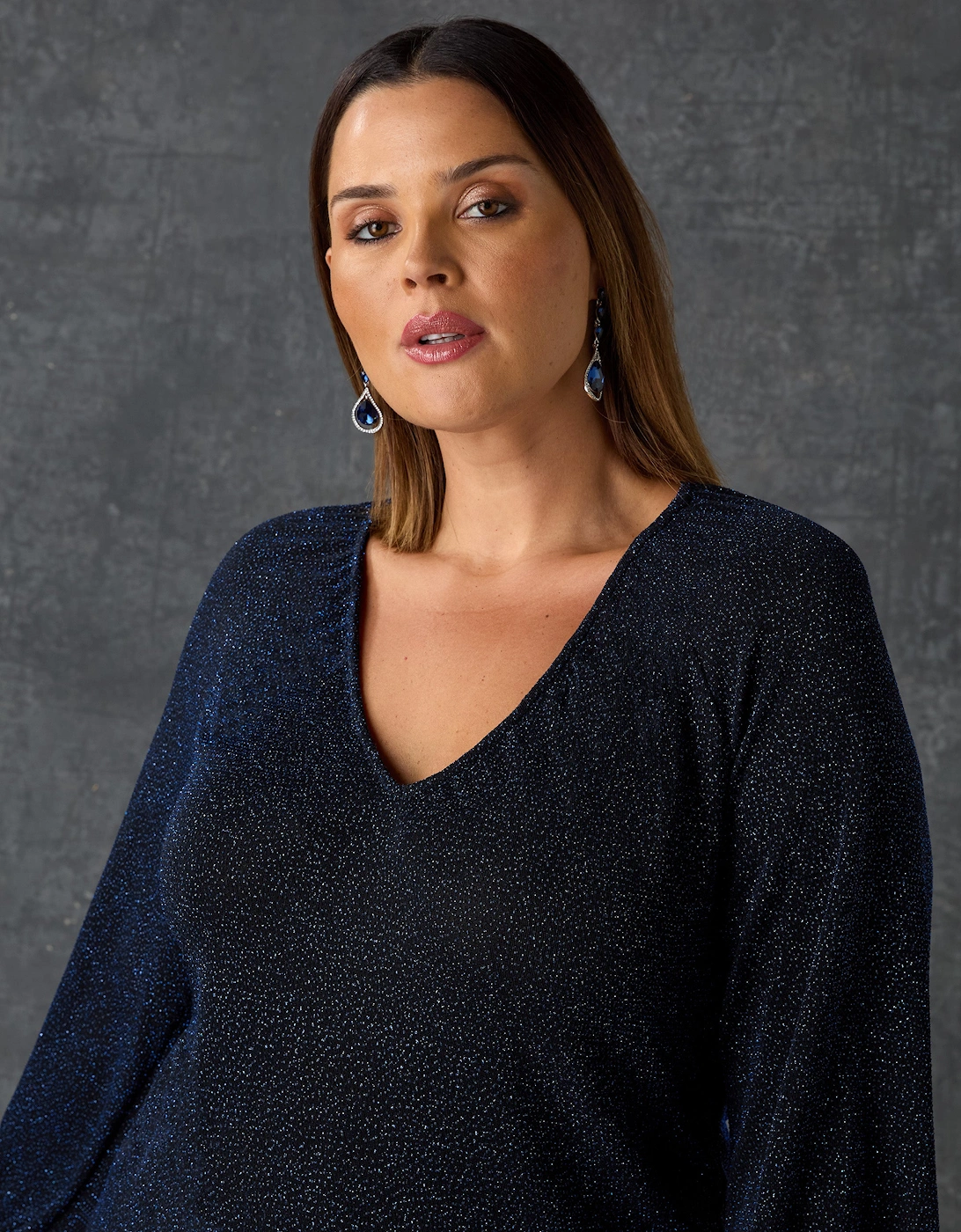 Navy Sparkle Jersey V-Neck Top