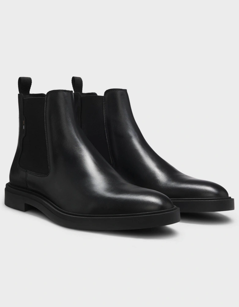 BOSS Orange Calev Mens Chelsea boots in polished leather with signature stitching - Black 001