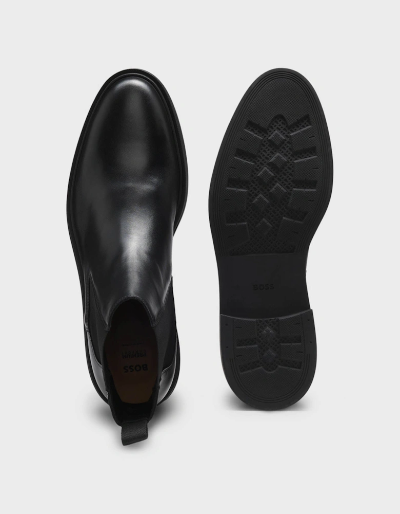 BOSS Orange Calev Mens Chelsea boots in polished leather with signature stitching - Black 001