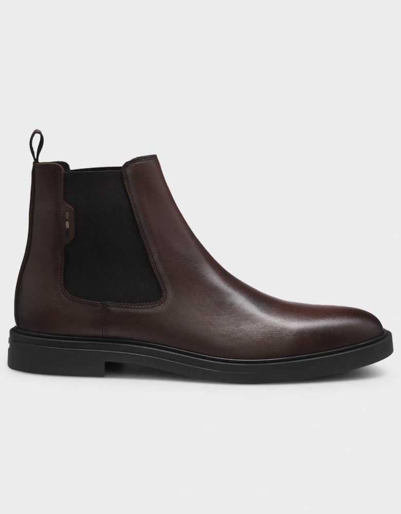 BOSS Orange Calev Mens Chelsea boots in polished leather with signature stitching - Dark Brown 201