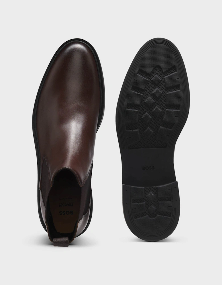 BOSS Orange Calev Mens Chelsea boots in polished leather with signature stitching - Dark Brown 201