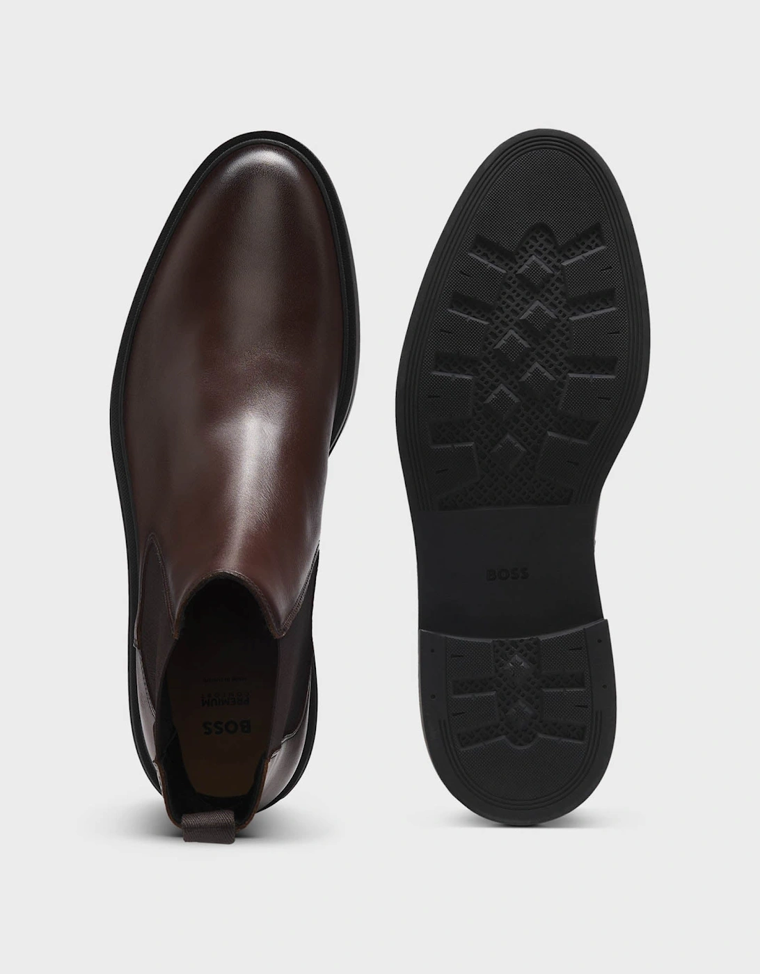 BOSS Orange Calev Mens Chelsea boots in polished leather with signature stitching - Dark Brown 201