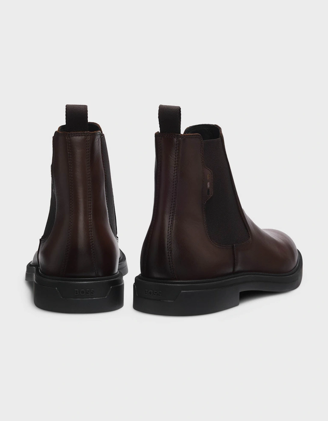 BOSS Orange Calev Mens Chelsea boots in polished leather with signature stitching - Dark Brown 201