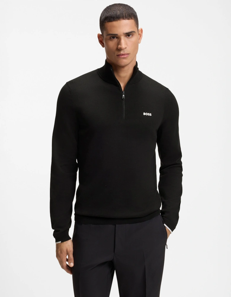 BOSS Green Ever-X Mens Cotton sweater with quarter zip - Black 001