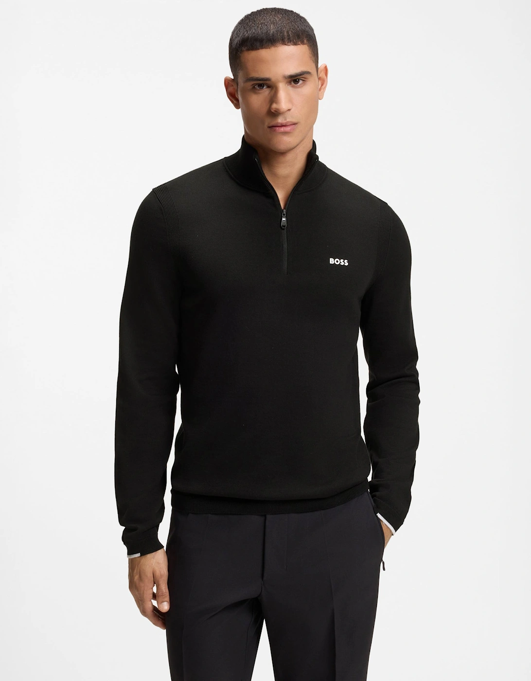 BOSS Green Ever-X Mens Cotton sweater with quarter zip - Black 001