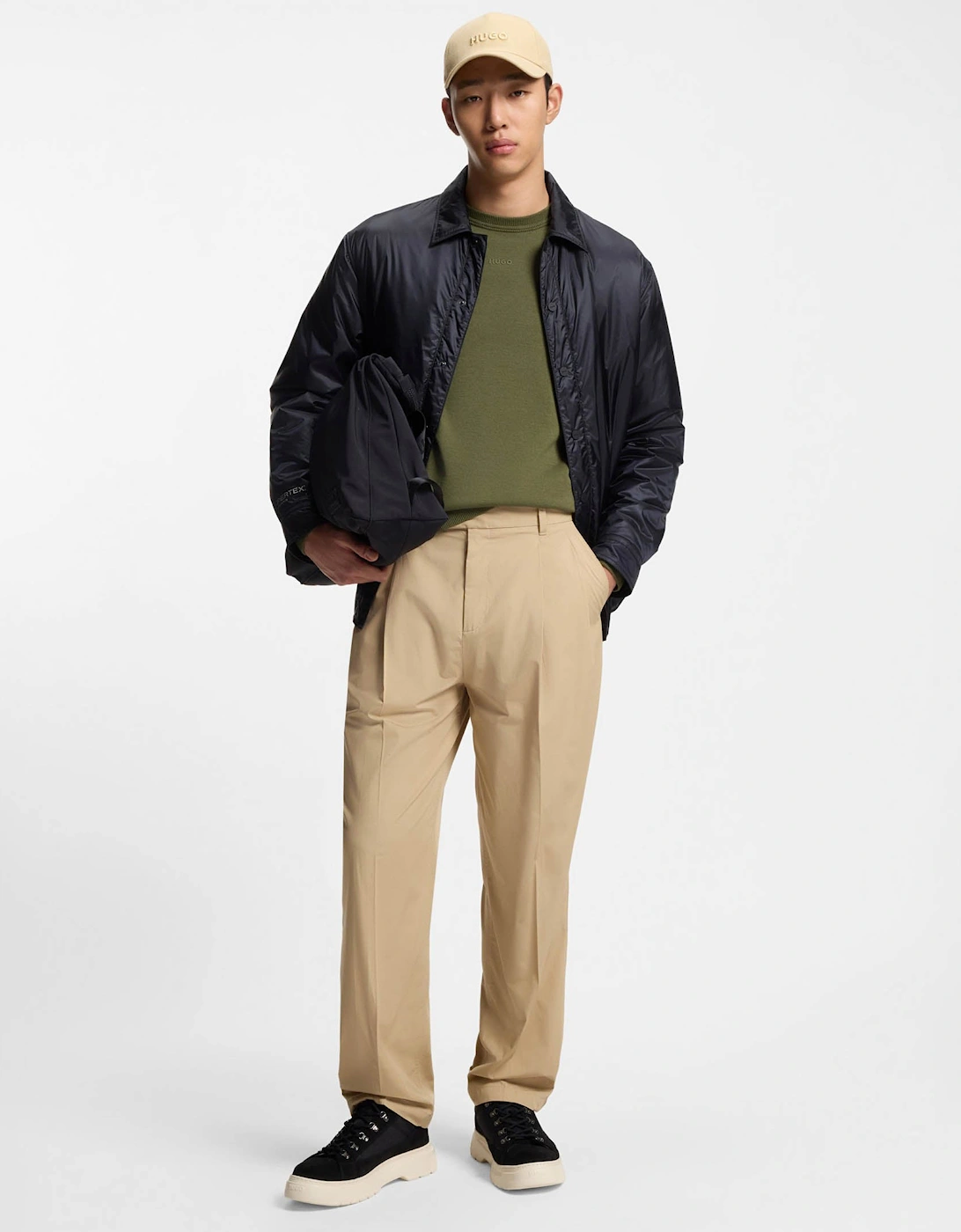 HUGO San Cassius-C2 Mens Crew Neck Jumper  - Olive 389