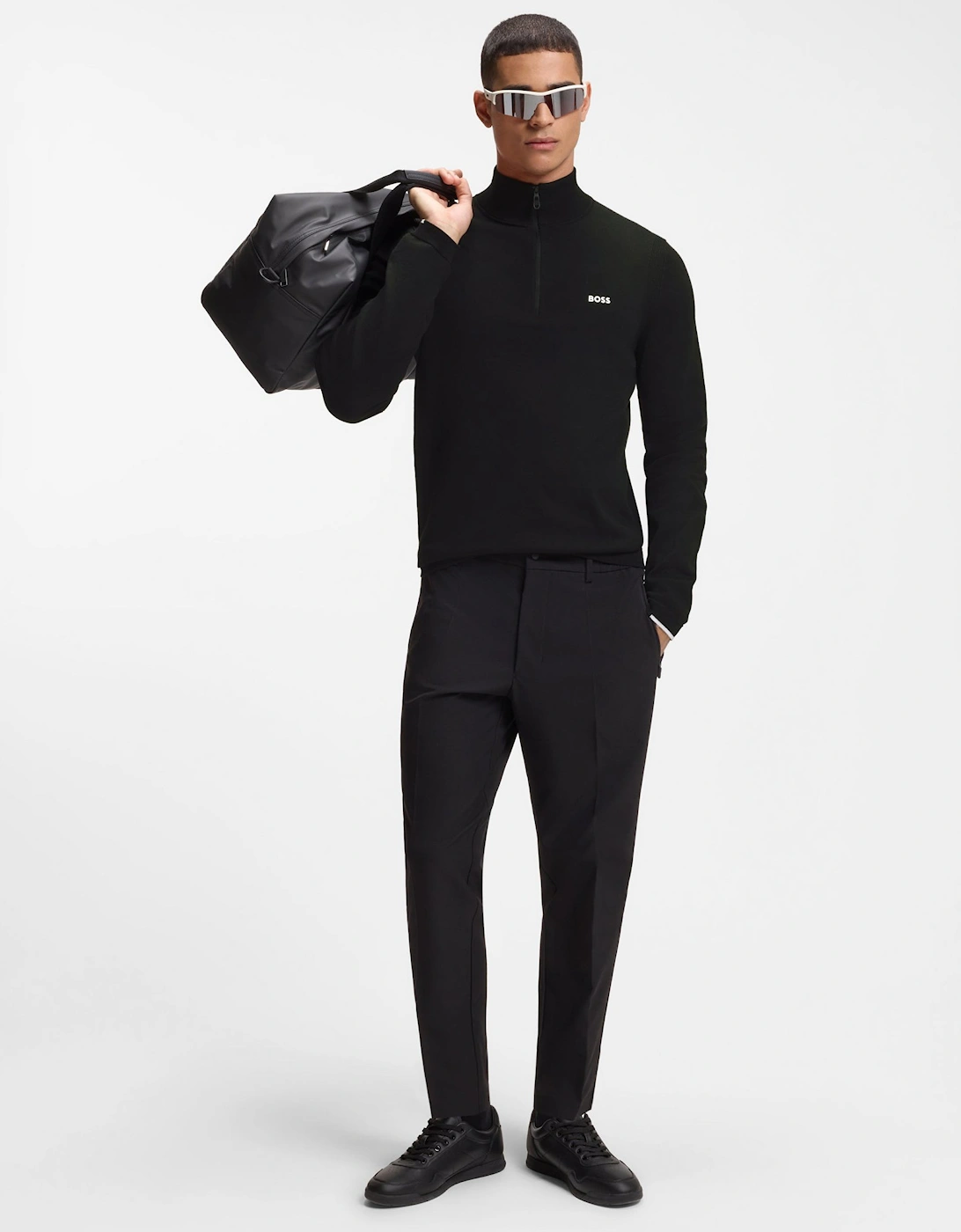 BOSS Green Ever-X Mens Cotton sweater with quarter zip - Black 001