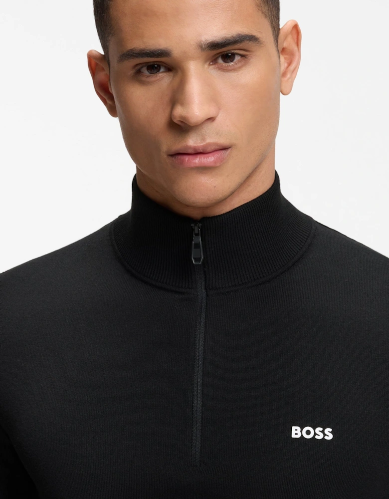 BOSS Green Ever-X Mens Cotton sweater with quarter zip - Black 001