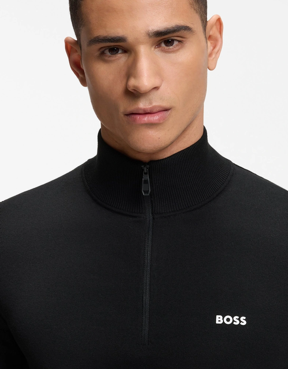 BOSS Green Ever-X Mens Cotton sweater with quarter zip - Black 001