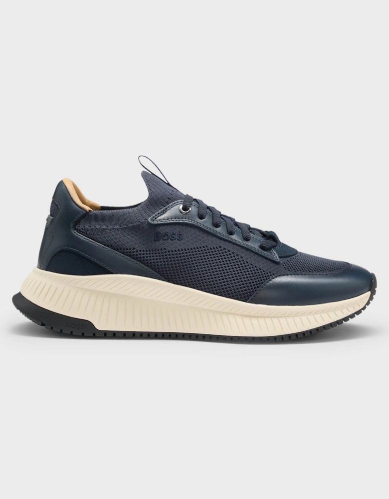 BOSS Orange TTNM EVO Mens trainers with knitted uppers and leather trims - Dark Blue 401