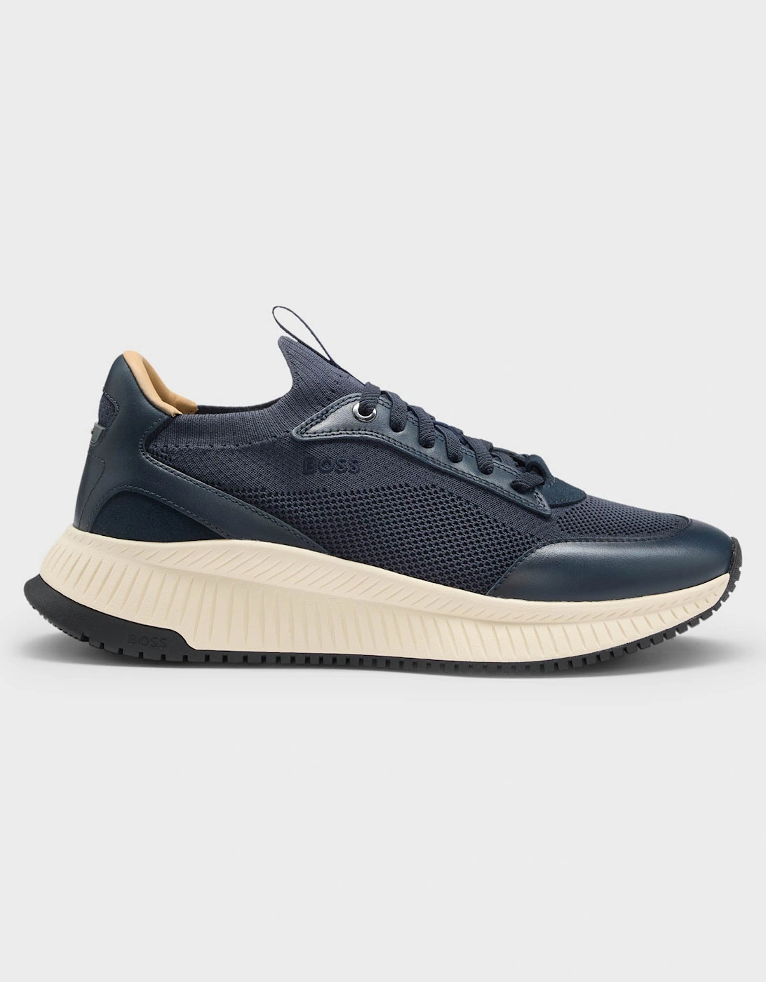 BOSS Orange TTNM EVO Mens trainers with knitted uppers and leather trims - Dark Blue 401