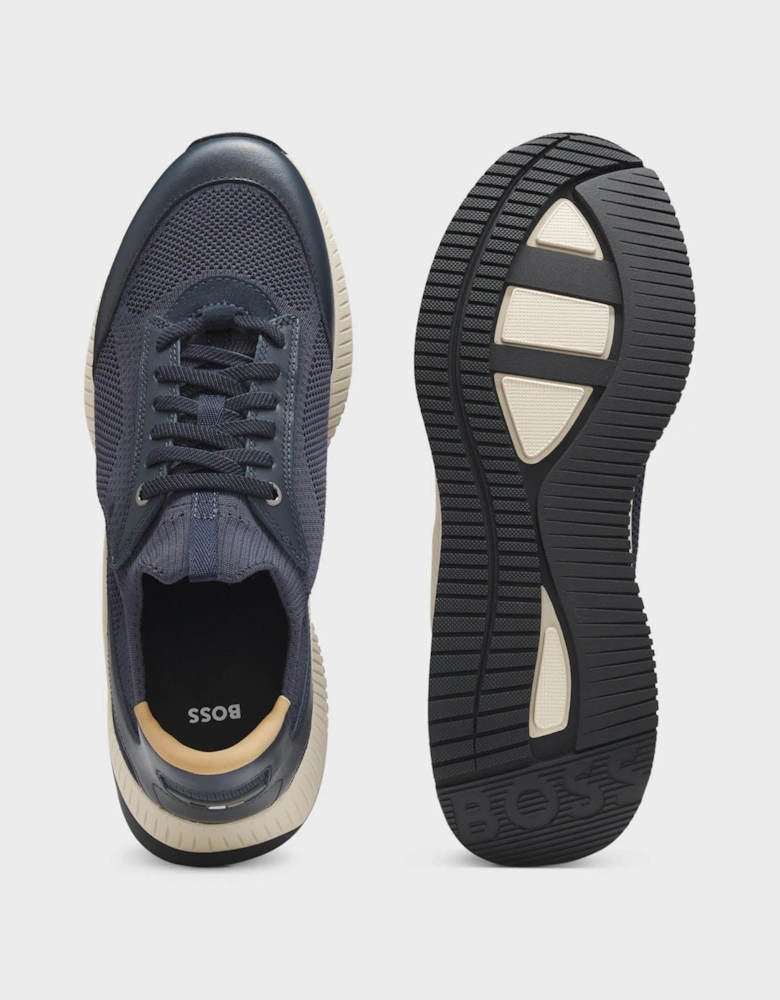 BOSS Orange TTNM EVO Mens trainers with knitted uppers and leather trims - Dark Blue 401