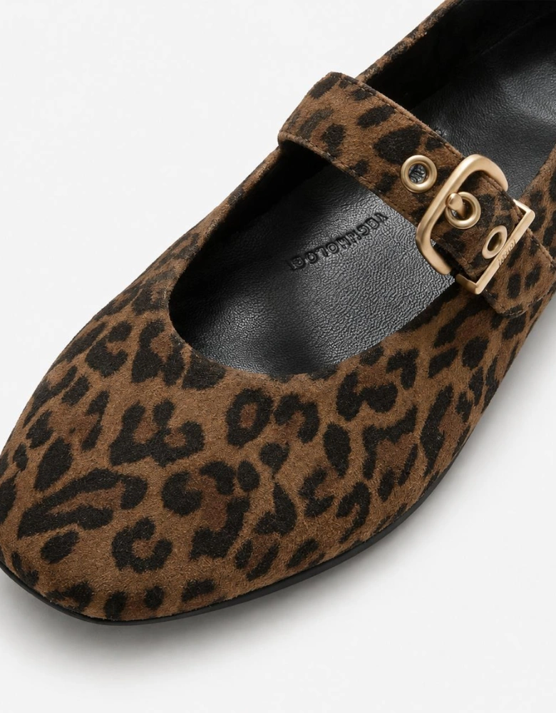 FitFlop DELICATO SUEDE LEOPARD Womens Mary Jane Tan/Black