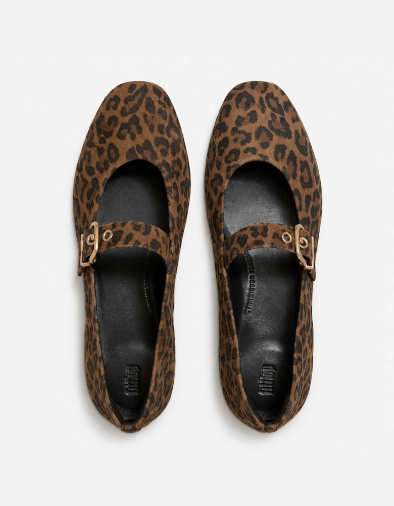FitFlop DELICATO SUEDE LEOPARD Womens Mary Jane Tan/Black