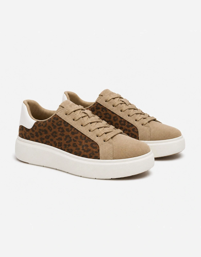 FitFlop RTG SUEDE LEOPARD LACE UP Womens Casual Trainers Cappuccino