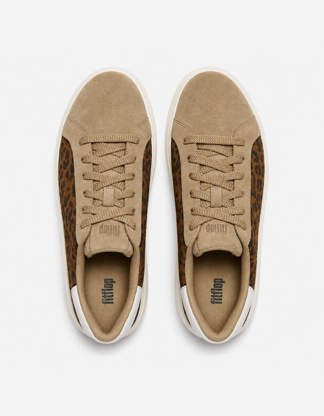 FitFlop RTG SUEDE LEOPARD LACE UP Womens Casual Trainers Cappuccino