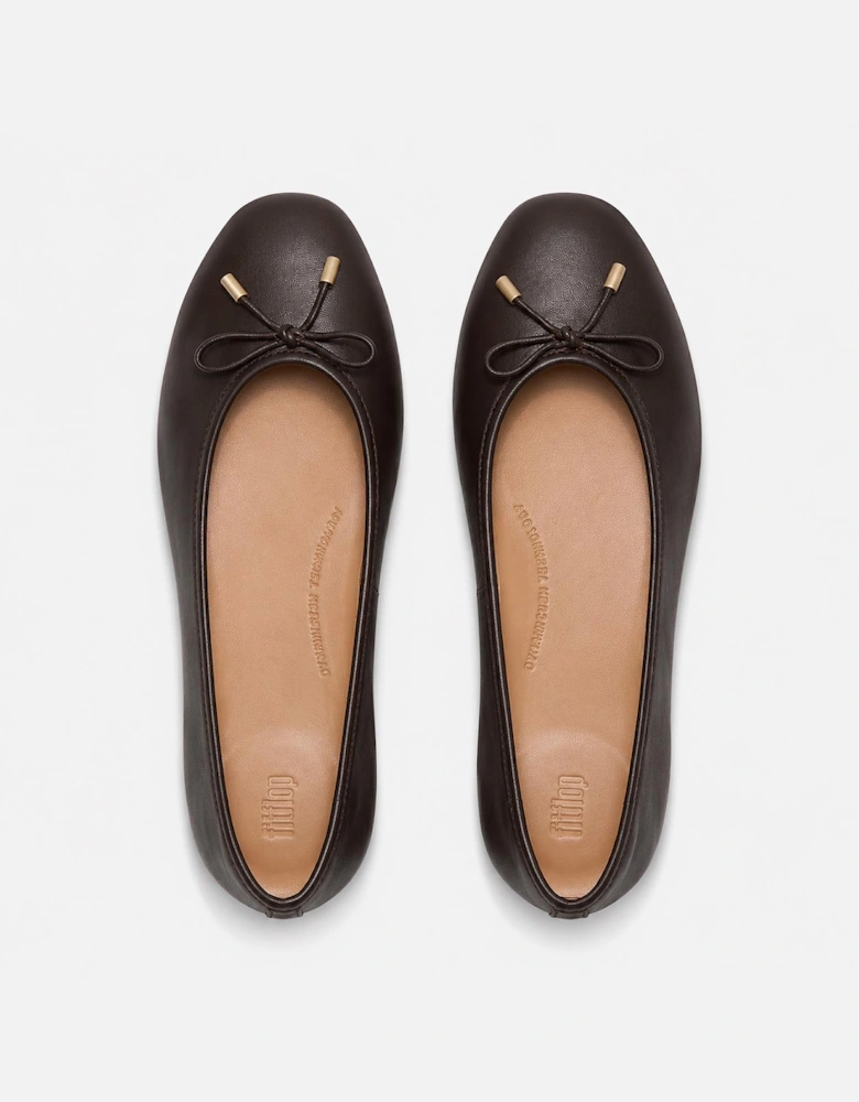 FitFlop DELICATO BOW SOFT LEATHER Womens Ballerina Shoes Chocolate Brown